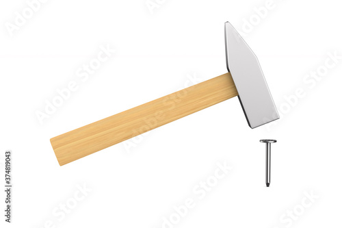 hammer and nail on white ba...