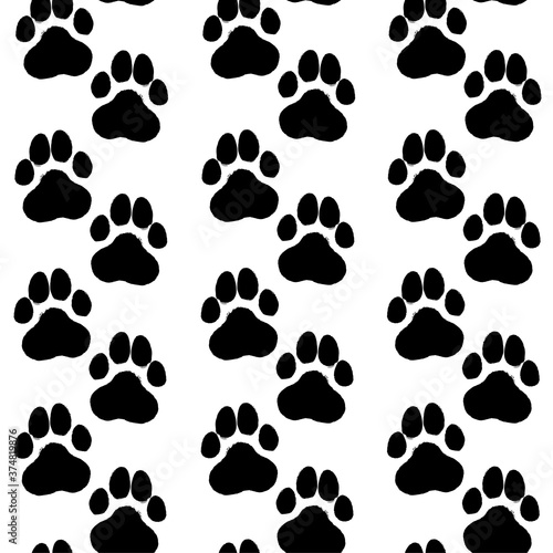 Ink hand drawn seamless pattern with dog paws traces