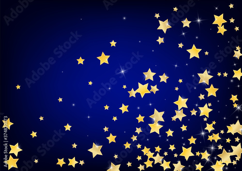 Golden Twinkle Stars Vector Blue Background. 