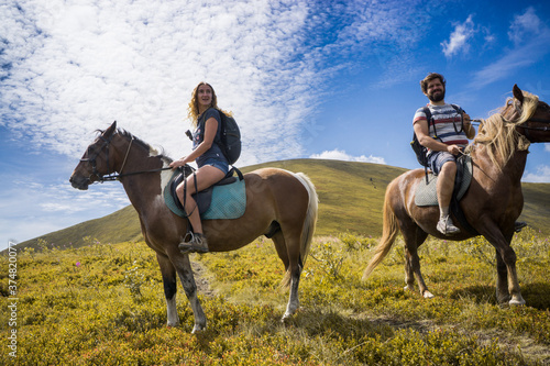 Horseback riding in the Carpathian mountains.