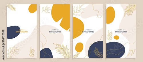 Set of editable vector story templates. Layouts with hand drawn organic shapes and textures.Abstract backgrounds.Trendy design for social media marketing.Social media kit