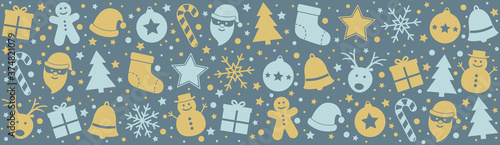 Beautiful Christmas ornament with festive icons. Banner. Vector