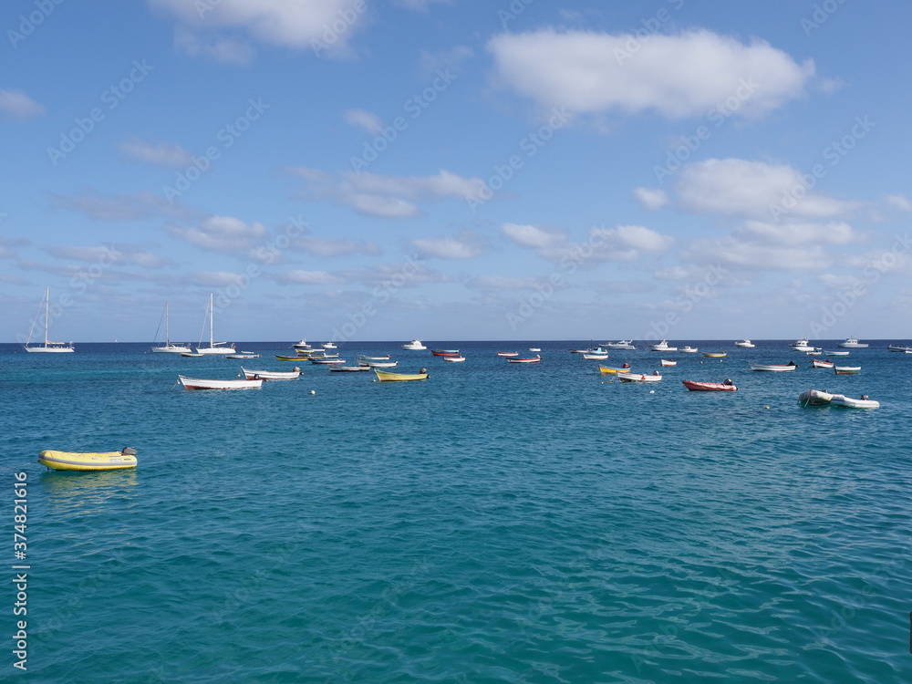 Obraz premium Boats on Atlantic Ocean at Sal island in Cape Verde