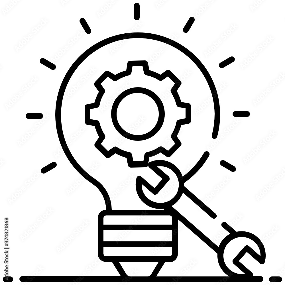 Gear inside a bulb, design of creative solution in trendy line vector 
