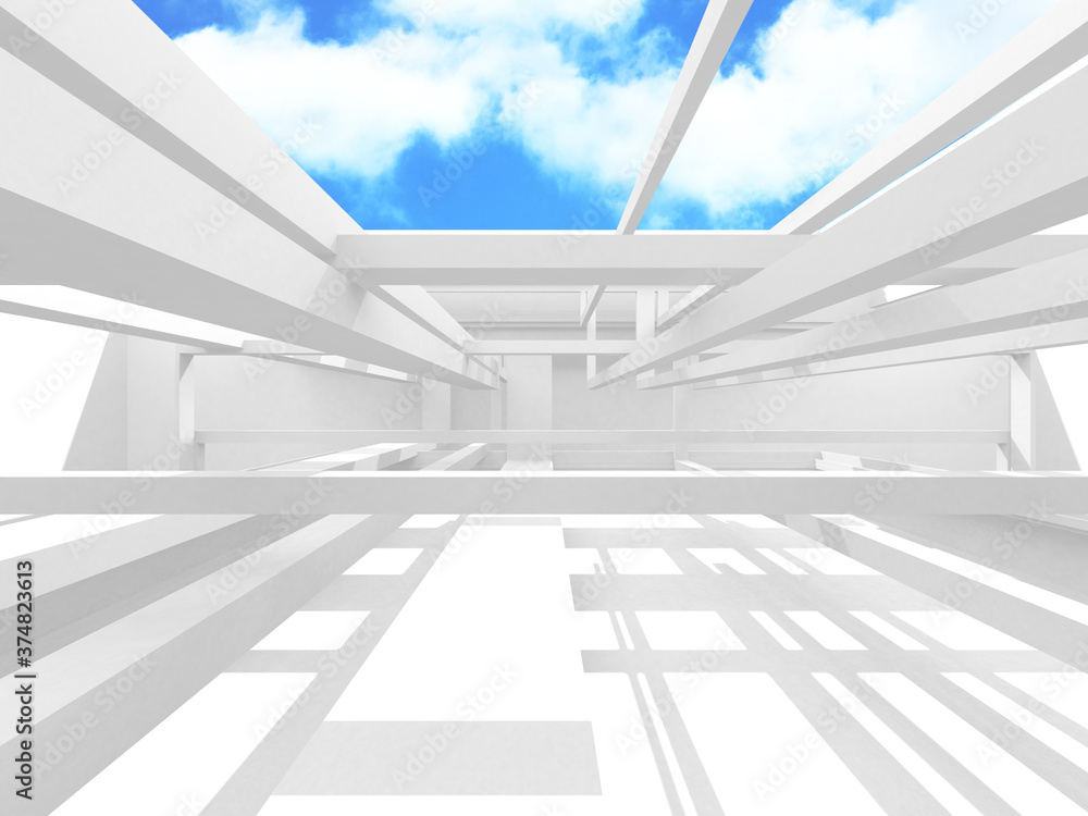 Obraz premium Empty white architecture with sky view