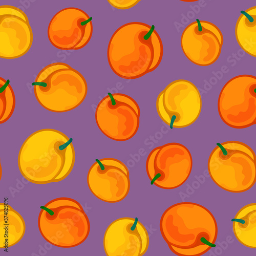 Bright seamless botanical pattern with apricots. Vector illustration.