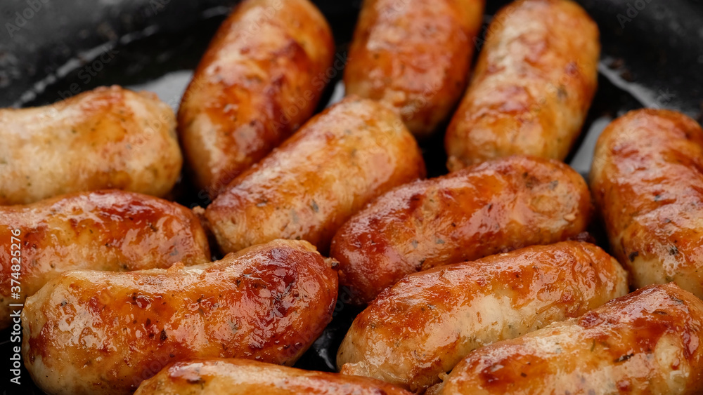 sausages fried on grill top view sausages fried on grill top view