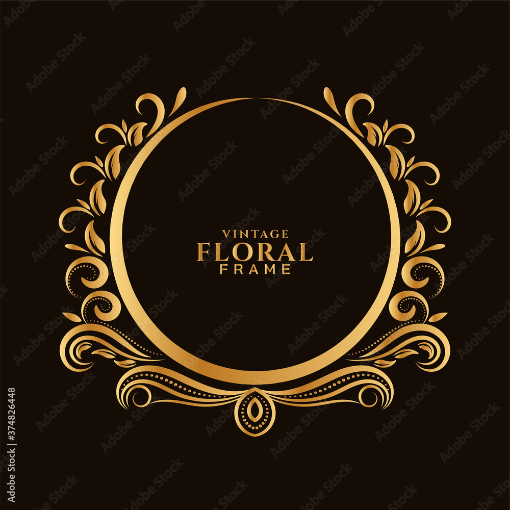 Beautiful circular golden floral frame design