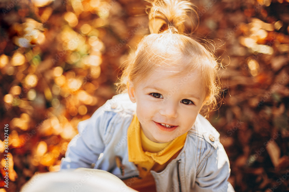 little pretty girl posing for a photo while walking with her parents in autumn park, an infinitely happy and joyful child, selective focus, noise effect little pretty girl posing for a photo while walking with her parents in autumn park, an infinitely happy and joyful child, selective focus, noise effect