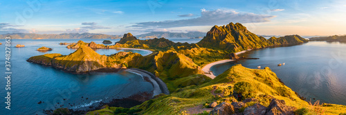 Panoramic view of Padar Island in a morning from Komodo Island National Park, Labuan Bajo, Flores, Indonesia photo