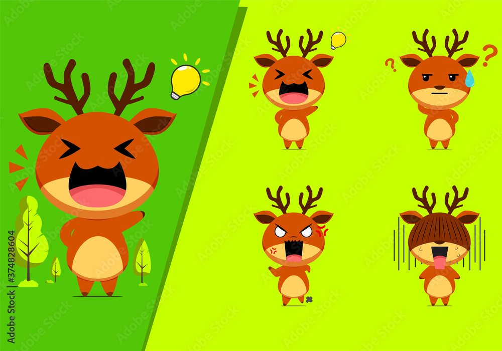 Fototapeta premium Cute reindeer emoticon character set #2