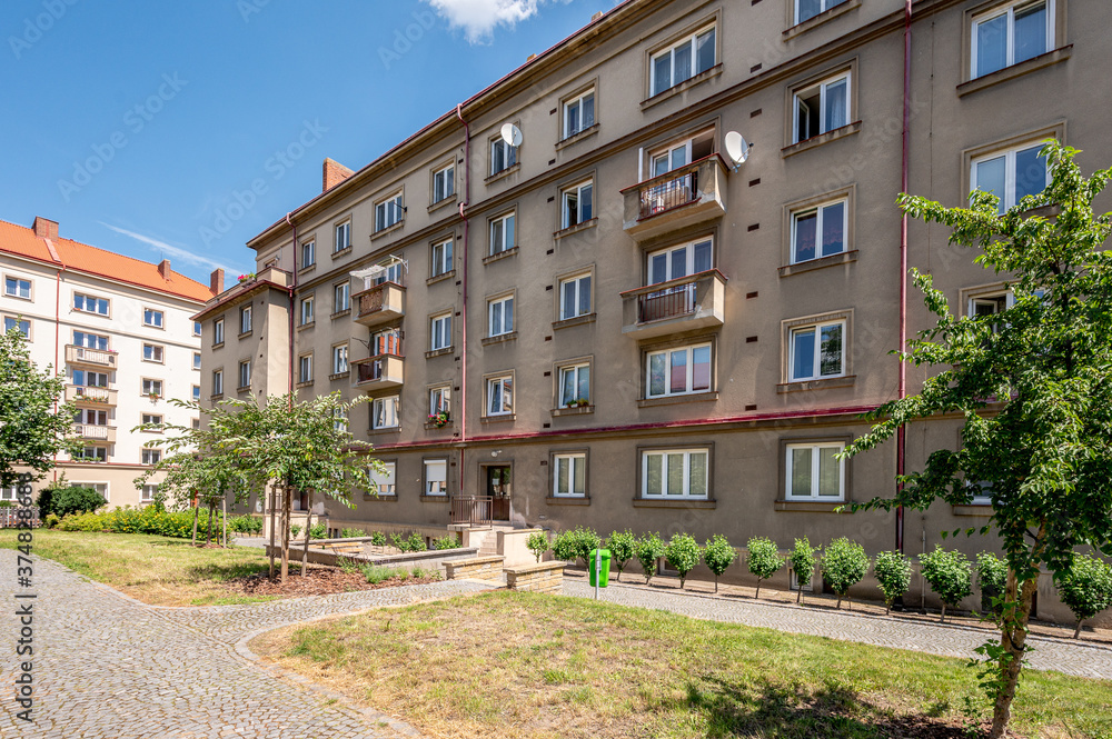 New building, architecture, tenement house. Real estate photo.