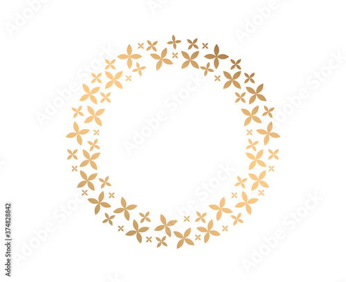 Gold circle floral frame vector.  Rose gold  circle  frame vector.  Floral gold frame vector design. 