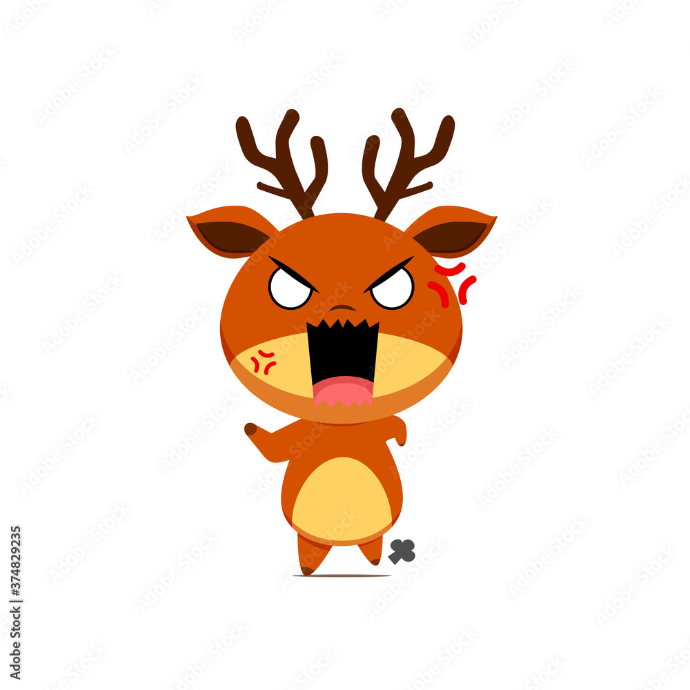 Cute reindeer character got angry isolated on white background. Reindeer character emoticon illustration Cute reindeer character got angry isolated on white background. Reindeer character emoticon illustration
