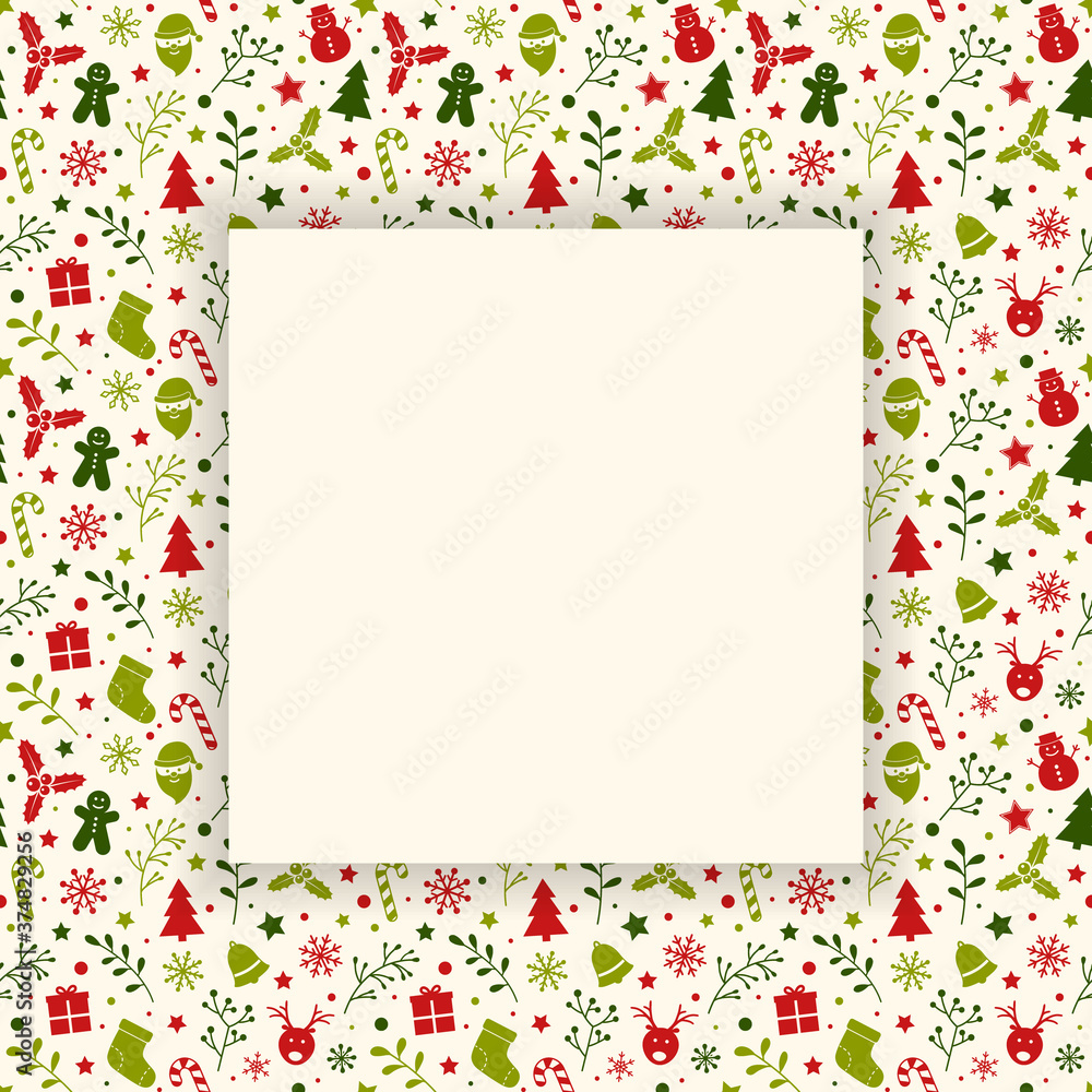 Christmas background with ornaments and copyspace. Empty Xmas greeting card. Vector Christmas background with ornaments and copyspace. Empty Xmas greeting card. Vector
