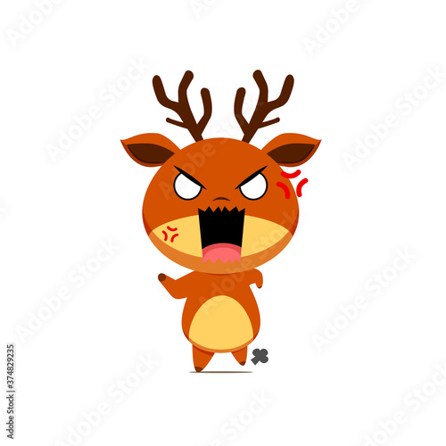 Cute reindeer character got angry isolated on white background. Reindeer character emoticon illustration