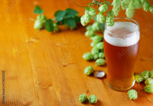 фотография Refreshing glass of craft beer IPA with hops