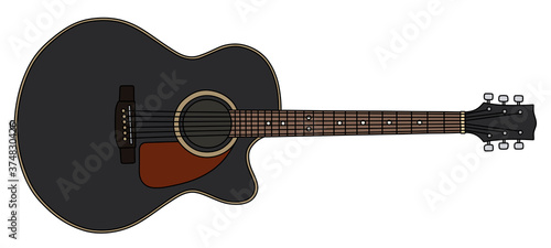 The vectorized hand drawing of a classic black accoustic guitar