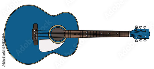 The vectorized hand drawing of a classic blue accoustic guitar