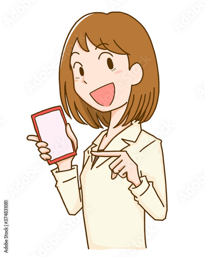 スマートフォンをもって説明する女性