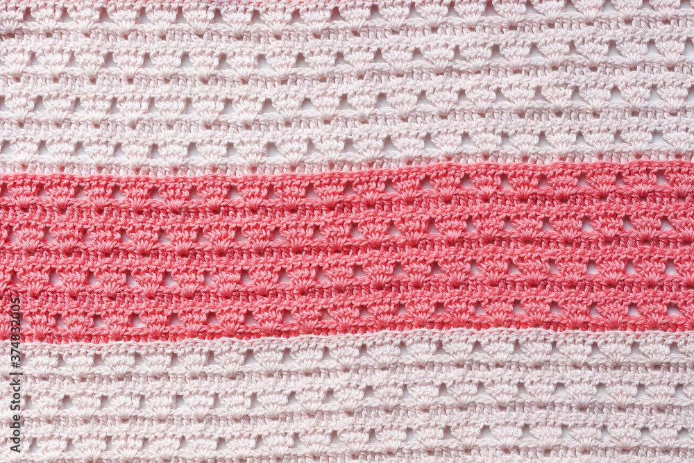 pink and white knitted knitting pattern, stipes