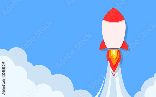 Start up vector rocket launch business, startup graphic concept backdrop strategy illustration