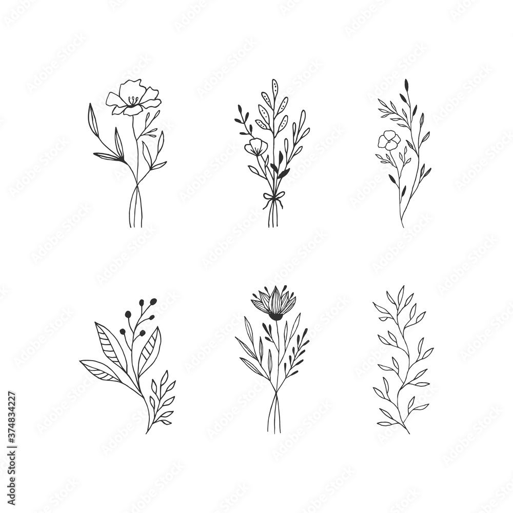 Set of hand drawn bouquets of flowers. Vector isolated illustration. Set of hand drawn bouquets of flowers. Vector isolated illustration.