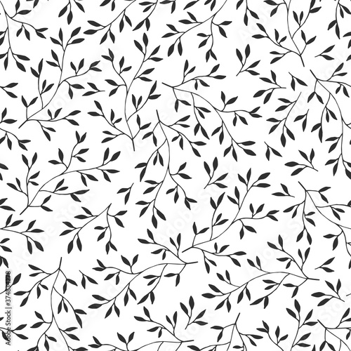 Seamless pattern with leaves. Foliage repeat background. Vector illustration.