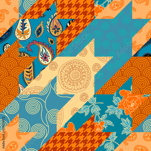 Patchwork textile pattern. Seamless quilting design background.