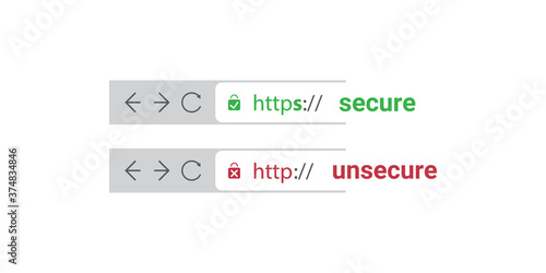 Browser Address Bars Showing Secure and Insecure Web Addresses - Mandatory Secure Browsing, Encoded Transfers and Connections Trend Concept
