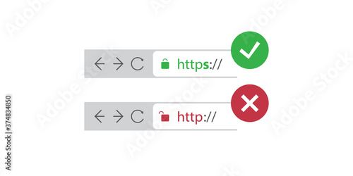 Browser Address Bars Showing Secure and Insecure Web Addresses - Mandatory Secure Browsing, Encoded Transfers and Connections Trend Concept