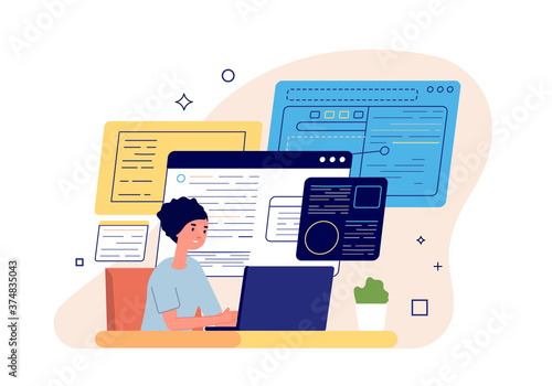 Smm manager. Social media marketing, freelance content manager publish new posts. Businesswoman, strategy analysis management vector concept. Vector marketing content, social business illustation