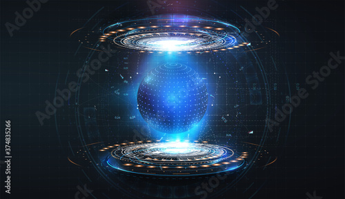 Futuristic circles forming a protective blue sphere on an isolated background. Bubble shield. Dome geometric in the form of an energy shield in an abstract glowing style. Vector illustration