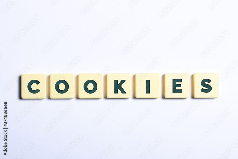 Das Wort Cookies auf weißem Hintergrund Das Wort Cookies auf weißem Hintergrund