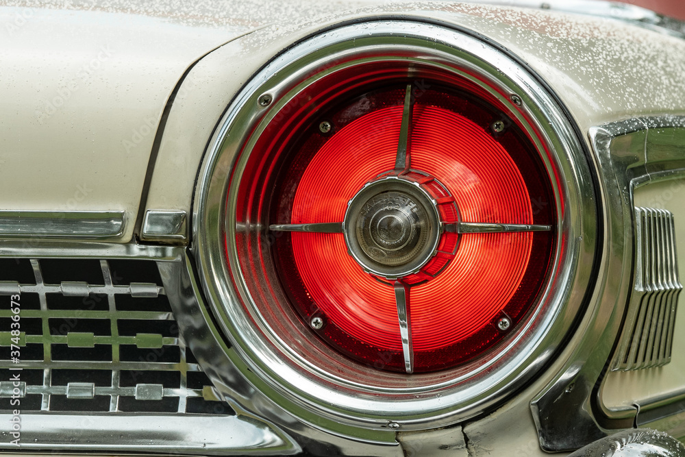 Tail light of a classic American car from the sixties