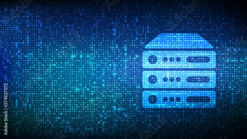 Server and data storage background. Computer server icon made with binary code. Server hosting. Digital binary data and streaming digital code. Matrix background with digits 1.0. Vector Illustration.