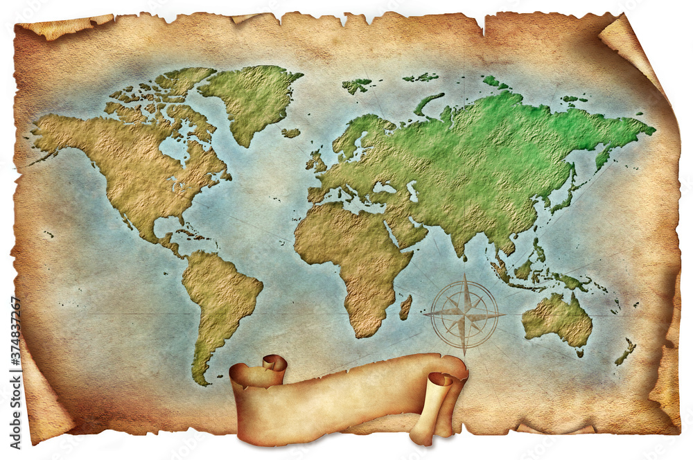 Vintage world map illustration on white background
