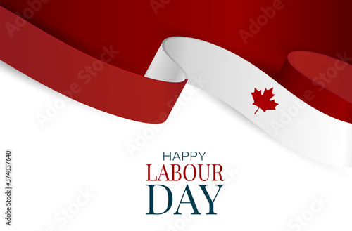 Canada Labour Day banner. Canadian waving ribbon flag background. National workers holiday concept. Vector illustration.