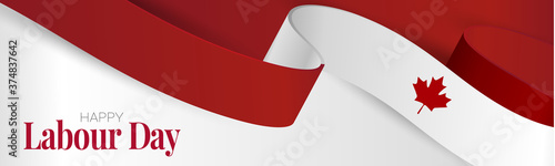 Canada Labour Day banner. or header Canadian waving ribbon flag background. National workers holiday concept. Vector illustration.