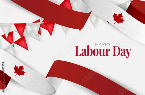Canada Labour Day banner. Canadian waving ribbon flag background. National workers holiday concept. Vector illustration.