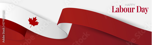 Canada Labour Day banner. or header Canadian waving ribbon flag background. National workers holiday concept. Vector illustration.
