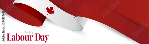 Canada Labour Day banner. or header Canadian waving ribbon flag background. National workers holiday concept. Vector illustration.