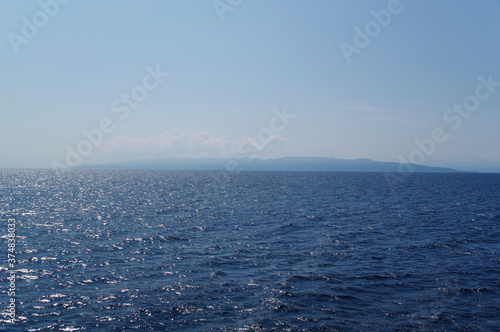 日本海の海上から見る佐渡島