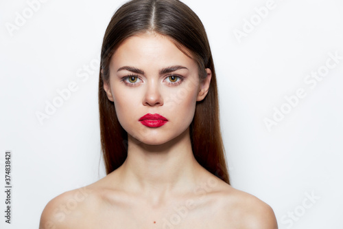 Lady Bare shoulders look forward to clear skin spa treatments red lips 