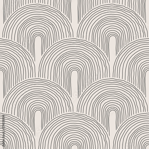 Trendy minimalist seamless pattern with abstract creative hand drawn composition