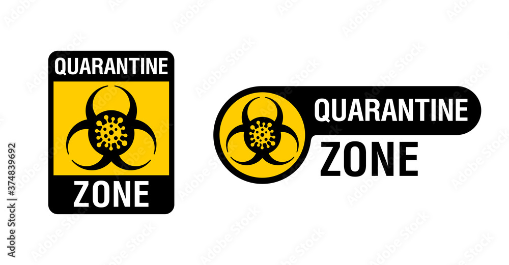 Quarantine zone prevention prohibit sign - biohazard symbol with virus emblem inside in yellow and black decoration