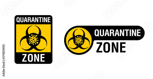 Quarantine zone prevention prohibit sign - biohazard symbol with virus emblem inside in yellow and black decoration