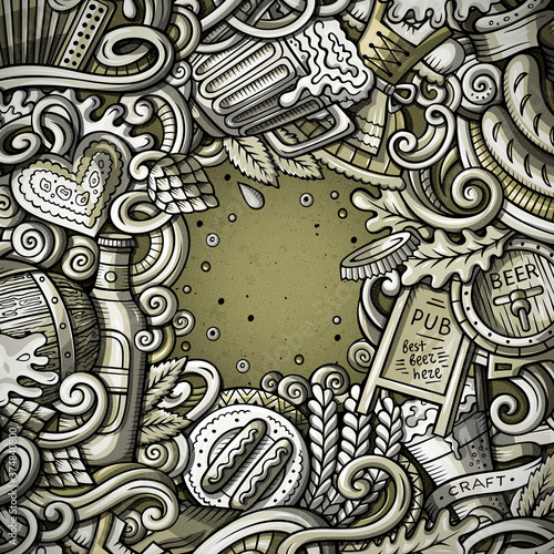 Cartoon cute doodles hand drawn Beer fest frame design