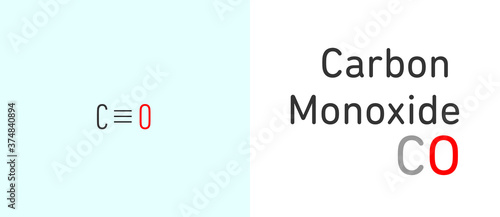 Carbon Monoxide (CO) gas molecule. Stick model. Structural Chemical Formula. Chemistry Education