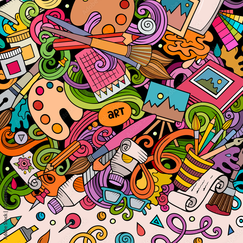 Obraz premium Cartoon vector doodles Art card. Artistic funny border
